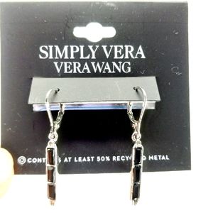 Vera Wang Black & Silver Leverback Dangle Earrings NWT